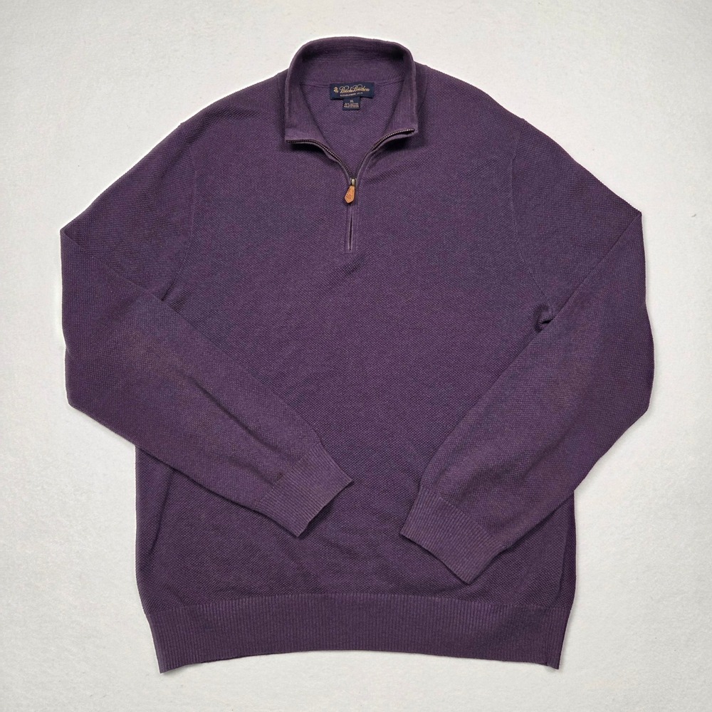 Brooks Brothers Quarter Zip Cashmere Cotton Knit Pullover Sweater Mens XL Purple